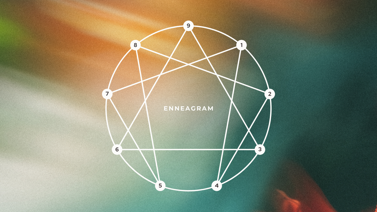Geometric diagram of the Enneagram on a blurred colorful background.